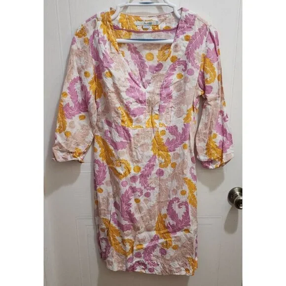 Dresses | Boden Womens 34 Sleeve Shift Dress 10 Linen Pinkyellow Paisley  Size 4 | Poshmark